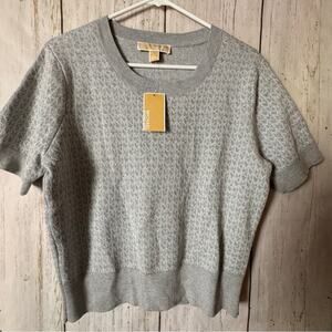 Michael Kors Gray and Silver Logo Women's  Sweater Top Sz L NWT